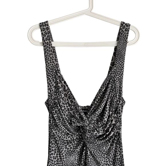 Norma Kamali Leopard Print Sexy Ruched Tank Mini Dress L Grey Animal Print Y2K - Picture 3 of 7